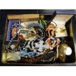 Box modern costume jewellery, watches, cuff links etc and a pretty pearl and Carnelian bracelet