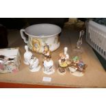A selection of mixed china figures including Gobels and a vintage 1950s Poodle soft toy