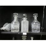 A quantity of cut glass decanters, 2 Bohemian glass items and sundry