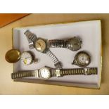 Boxed modern Chinese wristwatch, two vintage Smiths examples, gold plated Elgin fob watch and a Cont