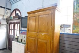 An antique French painted pine 2 door wardrobe, with drawers below