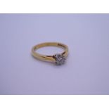 18ct yellow gold solitaire diamond ring with approx, diamond in Cathedral mount, marked 750, London,