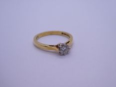 18ct yellow gold solitaire diamond ring with approx, diamond in Cathedral mount, marked 750, London,