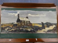 An unframed oil by DONALD McINTYRE (1923-2009) titled "From a Gatepost, Anglesey", signed inscripted