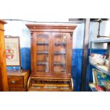 A Victorian mahogany cylinder,  Bureau with cupboard and a glazed bookcase above