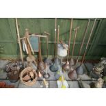 Collection of vintage wash dollies, wickerware and sundry