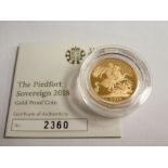 The Royal Mint The Piedfort Sovereign 2018 Gold Proof coin, with Certificate of Authenticity number