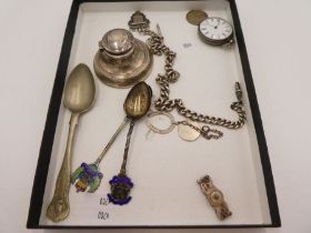 A silver Victorian Albert watch chain having silver fob, Birmingham 1898 William James Dingley, with