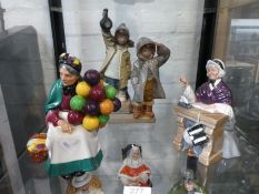 Two Royal Doulton figures of 'Schoolmarm' and 'The Old Balloon Seller', also a Lladro 'Gres' figure