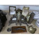 Four Art Nouveau style picture frames, 2 pierced brass bells and sundry