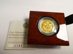 The Royal Mint; Four Generation of Royalty 2018 UK £25 Quarter-Ounce Gold Proof Coin, with Certifica