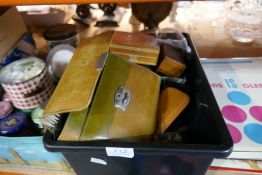 Box of vintage collectables to include vanity case, miniature wooden boxes, etc and selection of vin