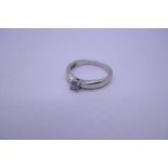 Contemporary 9ct white gold solitaire diamond ring, on 4 claw mount, marked 375, size H, 2g approx