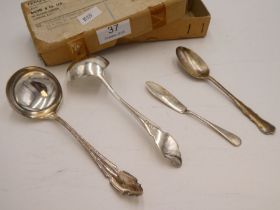 A pair of silver Cooper Brothers and Sons Ltd soup spoon small ladles. Heavy, high quality pair hall