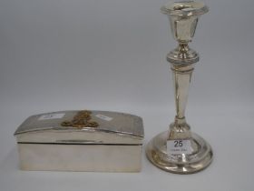 A large silver candlestick Birmingham 1912 A J Pepper and 25cm high approx. AF. Also with a large, h