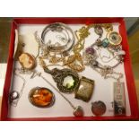 Tray good quality silver and other costume jewellery to include bullion bar pendant on chain, bangle