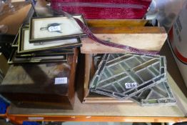 A selection of pictures and prints, wooden boxes, etc