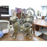 A large brass sculpture of Goddess Sherawali, sitting on Tiger, 20th Century, height 59cm approx
