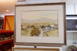 Rex Trayhorne; a watercolour of buildings in landscape, a watercolour of Lake District landscape by