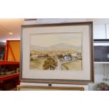 Rex Trayhorne; a watercolour of buildings in landscape, a watercolour of Lake District landscape by