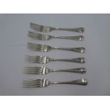 A set of six silver forks by Walker and Hall, Sheffield 1934 engraved handle ends, 13.12ozt approx