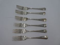 A set of six silver forks by Walker and Hall, Sheffield 1934 engraved handle ends, 13.12ozt approx