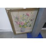 An oil on board, still life of flowers, indistinctly signed