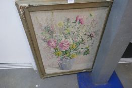 An oil on board, still life of flowers, indistinctly signed