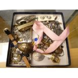Tray of vintage and modern costume jewellery to include Gucci wristwatch, Sekonda, Celtic brooch, ea