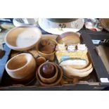A box of hand-turned wooden bowls, etc