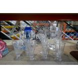 A selection of glassware including Murano style ashtray, etched glasses, etc