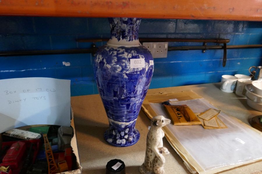 Signed English model of Meerkat and Offspring, large blue and white vase by Wedgwood "Ferrara" desig - Image 2 of 4