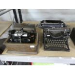 Thomas Edison, a phonograph in oak case and an Underwood typewriter