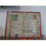 John Speede; an antique hand coloured map of Hampshire, unframed