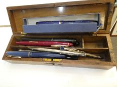 A small quantity of pens including a Parker duofold, with blue marble decoration