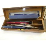 A small quantity of pens including a Parker duofold, with blue marble decoration