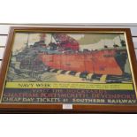 A 20th century Railway advertising poster of Warship in dock by Waterlow and Sons, Dunstable, 54 x 4