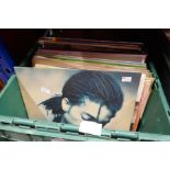 Two boxes of various vinyl LPs from 70s and 80s and a box of vintage cassettes