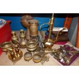 Metalware to include Thomas and Williams Railway Lamp, oil lamp, oriental coffee pot, cased cutlery,