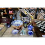 A selection of oriental china and metalware