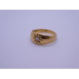 18ct yellow gold Starburst set diamond gypsy ring marked 18ct, maker PFJ, Chester, size P/O, Percy F