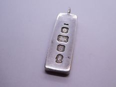 Hallmarked silver pendant in the form of a bullion bar, approx 4 x 2cm, approx 30.1g