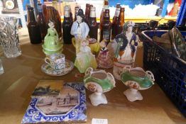 A selection of vintage china including Staffordshire style figures, etc