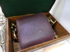 A hallmarked Silver cigarette box, containing plated cufflinks, Silver handle button hook, etc