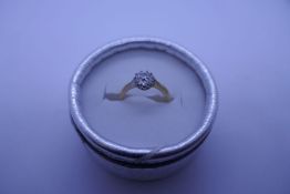 18ct yellow gold solitaire diamond ring, old European cut diamond approx 0.5 carat, chip to a facet,