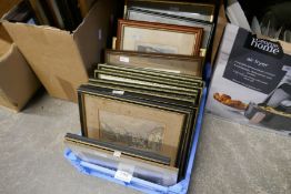 Crate of framed prints and box of similar