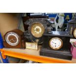 Selection of slate cased and oak cased mantle clocks
