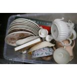 Box Johnson Bros dinnerware mixed glassware and a box containing good quality china including Minton