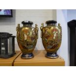 A pair of large early 20th century Satsuma vases, 38.5cms and a French Quimper platter decorated fig