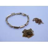 A quantity of 9ct gold to include bracelets and necklace AF, approx 21.6g, all marked